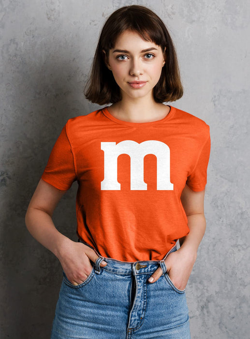 M Halloween Team Costume Funny Party Women's T-Shirt, 2XL, Orange