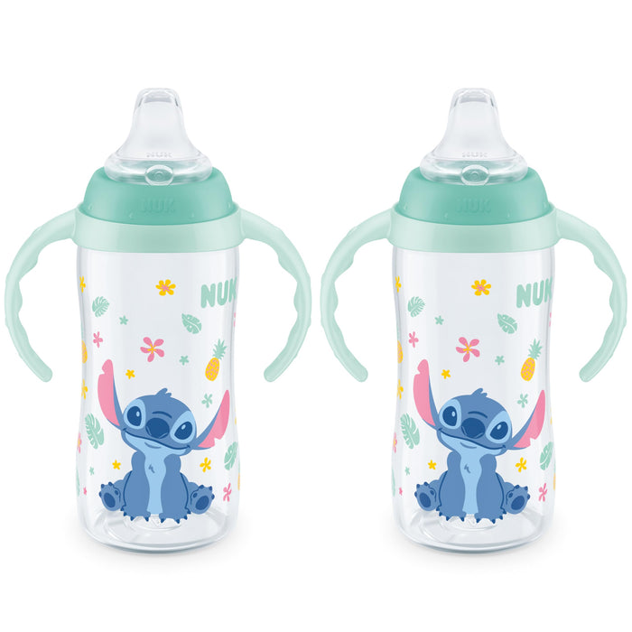 NUK Learner Cup, 10 Oz, Pack of 2, Disney's Stitch – Soft Spout, Easy-Grip Handles, BPA Free, Spill Proof Transition Sippy Cup