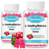 Zetelixia 2 Pack L-Methylfolate 15mg Gummies, Folate & Vitamin B12 Supplement for Adult, Active Folic Acid Supplement for Brain & Mood Support, Non-GMO, Vegan, Cranberry Flavor, 120 Count