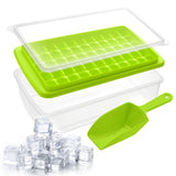 BPA Free Ice Cube Tray With Lid & Bin For Freezer With Cover, Container & Tong | No Spill Stackable Ice Cube Trays With Easy Release | Large Ice Mold Maker | Perfect for Cocktails & Whisky