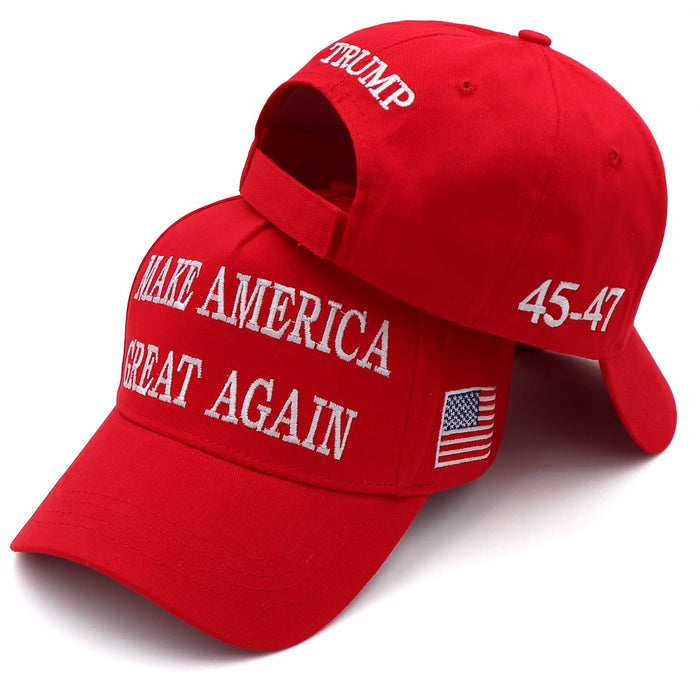 Trump 2024 45-47 MAGA Hat Make America Great Again Donald Trump Slogan with USA Flag Embroidery Adjustable Baseball Cap (2pcs Red MAGA Hat)