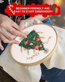 Santune Embroidery Kit - 3pcs Christmas Embroidery Patterns for Beginners with Instructions Cross Stitch Kits for Adults with 1 Embroidery Hoops, Color Threads and Needles, Good Hobbies for Women