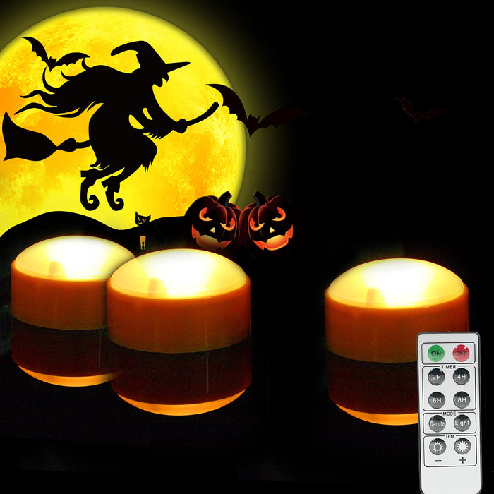 Battery Operated LED Pumpkin Lights with Remote and Timer Bright Realistic Flickering Decorative Plastic Flameless Electric Candles for Jack-O-Lantern Decor Halloween Party Holiday Decorations 3 Pack