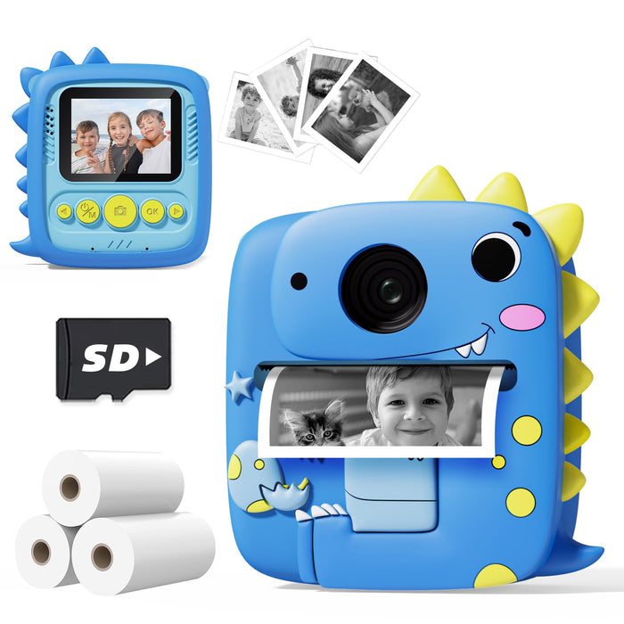 Prysyedawn Kids Camera Instant Print, Christmas Birthday Gifts for Kids Age 3-8, 1080P Digital Camera with Silicone Cover, Toddler Portable Travel Toys for 3 4 5 6 7 8 Year Old Girls Boys-Blue