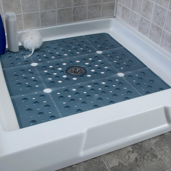 SlipX Solutions Extra Large Square Shower Mat, 27"x27", Non-Slip Stall Mat for Elderly & Kids Standing Bath Tub Mat, Machine Washable, Suction Cups, Dusty Blue