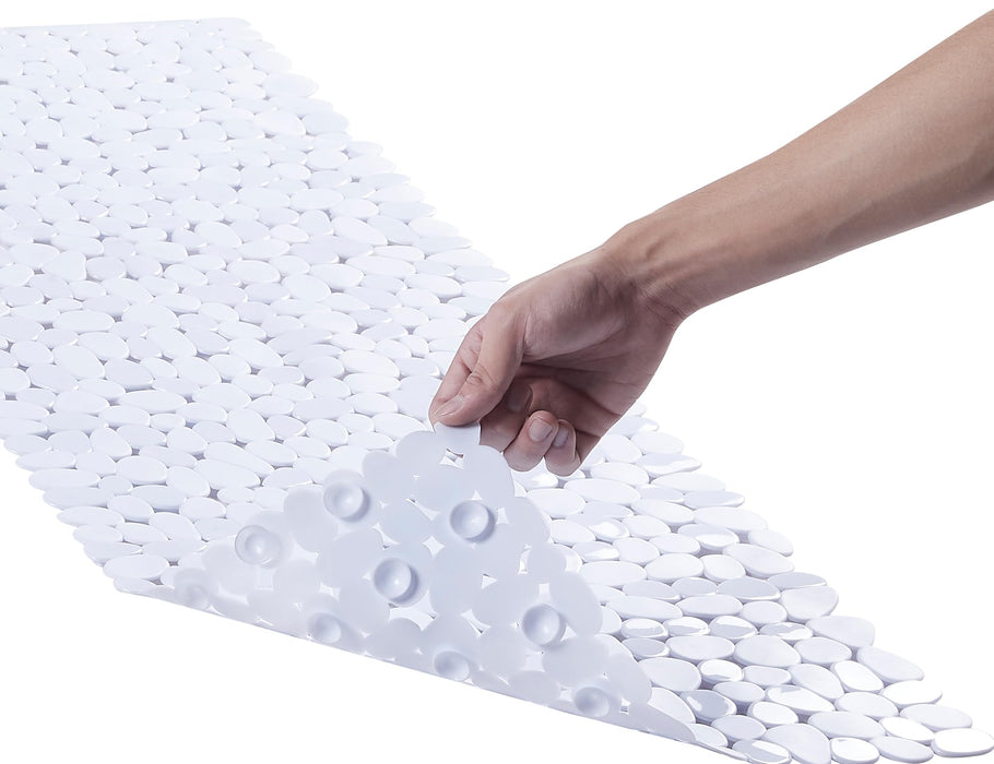 Webos Bath Shower Mat Non Slip: Extra Large Pebble Bathtub mat for Kids, Elderly, Anti Slip Shower Matt with Drain Holes Suction Cups Tub Mat - 16 X 40 Inch White