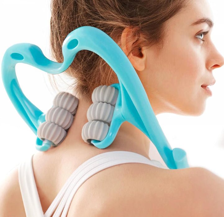 Thrudove Neck Massager Roller, Neck Roller, Neck and Shoulder Handheld Massager with 6 Balls Massage Point, Neck Pain Relief Massager for Deep Tissue in Neck, Back, Shoulder, Waist, and Legs (Blue)