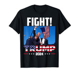 Trump 2024 Fight Fist Rally Trump Rally 2024 American Flag T-Shirt