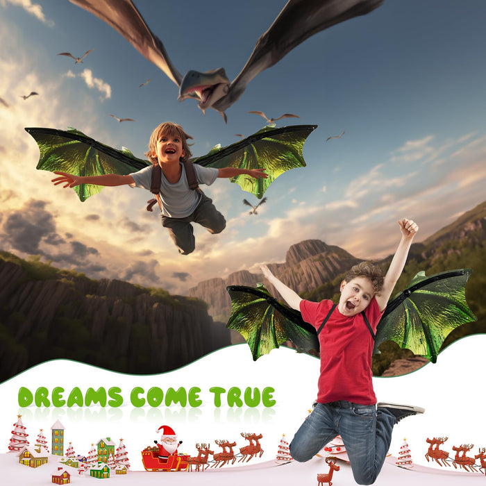 Toddler Electric Dragon Wings, Kids Dinosaur Costume Wings with LED Light & Music, Halloween Dino Dress-Up Costumes for Boys & Girls, Green Dinosaur toys for Kids as Christmas Birthday Party Gifts