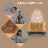 NEWYID Diffuser with 5 Essential Oils, Aromatherapy Oil Diffuser with Flame Light 3 Mist Mode 4 Timer Up to 12H of Continuous Aroma Waterless Auto-Off Essential Oil Diffusers for Home (Wood)