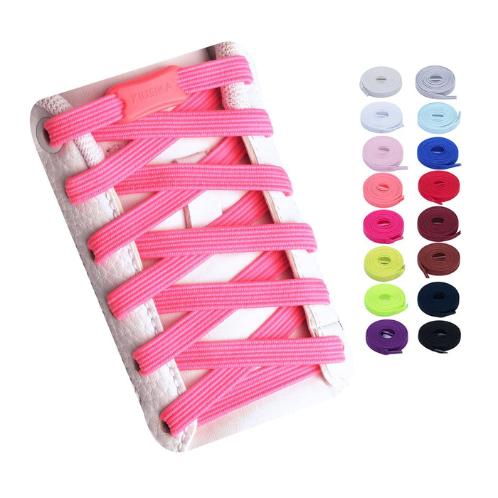 Booyckiy No Tie Elastic Shoelaces for Kids, Adults and Elderly, Adjustable Tieless Shoe Laces for Sneakers Boots and Casual Shoes - 16 Colors, 41 inch, Neon Pink