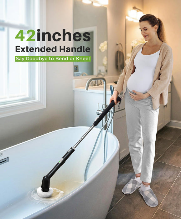 LyriFine Electric Spin Scrubber, 2024 New Full-Body IPX7 Waterproof Bathroom Cleaner Brush, Shower Scrubber with Long Handle & 2 Speed, Heads Replacement, Cleaning Supplies for Tub Shower Tile Floor