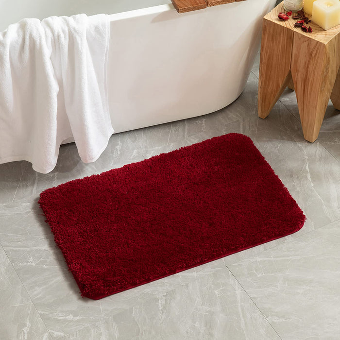 MIULEE Christmas Set of 2 Non Slip Shaggy Bathroom Rugs Extra Thick Soft Bath Mats Plush Microfiber Absorbent Water for Tub Shower Machine Washable (Red, 16x24 inches)