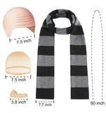 HEYFIZZ 4 Pcs Halloween Costume Accessories for Adult,Black Gray Striped Scarf/Fake Nose/Bald Cap for Men Cosplay Set