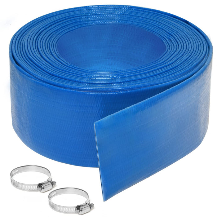 Gonioa 2 inches x 25 FT Heavy-Duty PVC Swimming Pool Backwash Hose, Reinforced Discharge Hose with Clamp for Swimming Pools, Blue