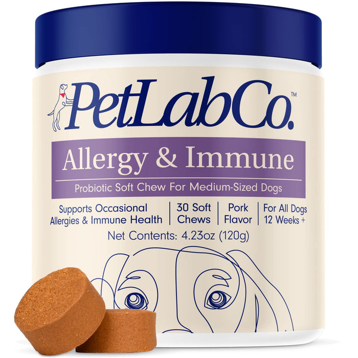 PetLab Co. Allergy & Immune Daily Probiotics for Dogs. Supports Yeast Production, Seasonal Allergies, Intermittent Itchiness, Gut & Digestive Health - 30 Chews - Available in Small, Medium, & Large