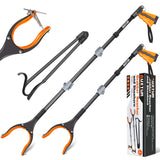 AUXTUR 44"Grabber Reacher Tool and 32"Long Handled Dressing Stick,3pack Grabber Reacher Tool with Rotating Jaws and Magnetic Function for Easy Pickup - Ideal Reach and Pick Tool for Seniors(Orange)