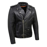 Milwaukee Leather SH1011 Black Classic Brando Motorcycle Jacket for Men Made of Cowhide Leather w/Side Lacing - Small