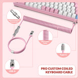 ZIYOU LANG RK-T8 Wired 65% Mechanical Gaming Keyboard with RGB LED Backlit Anti-ghosting TKL Mini 68 Key Custom Coiled C to A Cable Tactile Blue Switch for PS4 PS5 Xbox PC Mac Gamer(Pink/White/Blue)