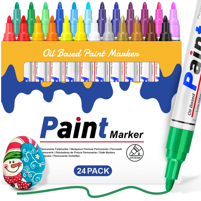 DAPAWIN Oil Based Paint Pen: Permanent Paint Marker, Quick-Dry, Waterproof Paint Set of 24 for Metal, Wood, Easter egg, Rock Painting, Glass, Fabric, Ceramic, Mug, Plastic, Stone, Christmas Stencil