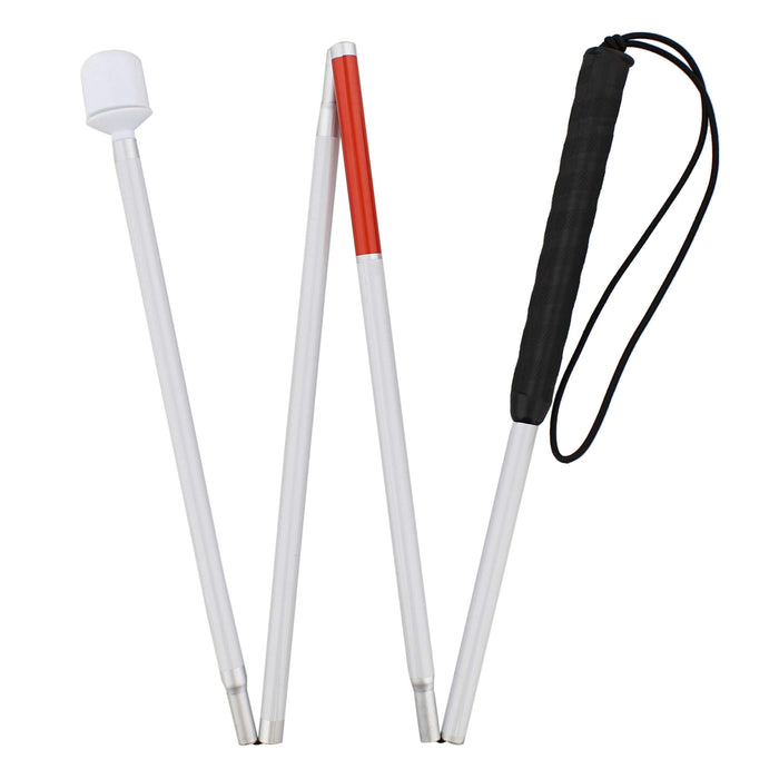 Mondo Medical Blind Cane Mobility Stick - 53in Reflective Red and White Cane with Marshmallow Ball Tip, Seeing and Sight Impaired Foldable Blind Walking Stick for Visually Impaired Men and Women