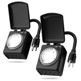 BN-LINK 24 Hour Heavy Duty Mechanical Timer, Outlet Timer with 15 Minutes Intervals, Outdoor Timer Outlet Waterproof, 2 Grounded Outlets for Christmas Lights,15A 1/2HP, ETL Listed（2 Pack）