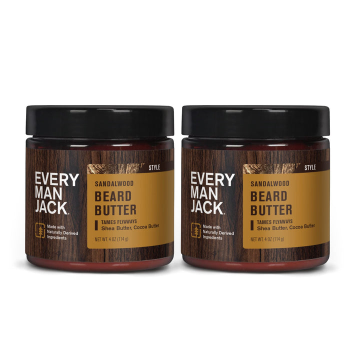 Every Man Jack Sandalwood Beard Butter - Rejuvenate, Soften, and Styles Beard with Light Hold - Made w/Naturally Derived Ingredients like Cocoa Butter and Shea Butter - 4oz - 2 Pack