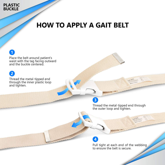 NYOrtho Plastic Buckle Gait Belt - Adjustable Machine Washable Strong and Durable Material Latex Free, Natural, 72"