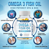 Premium Omega 3 Fish Oil Supplement 2400mg - Burpless Fish Oil Omega3 Softgels w/ 1440mg EPA & DHA, Brain Function & Eye Health - Lemon Flavor, Non-GMO 120 Softgels