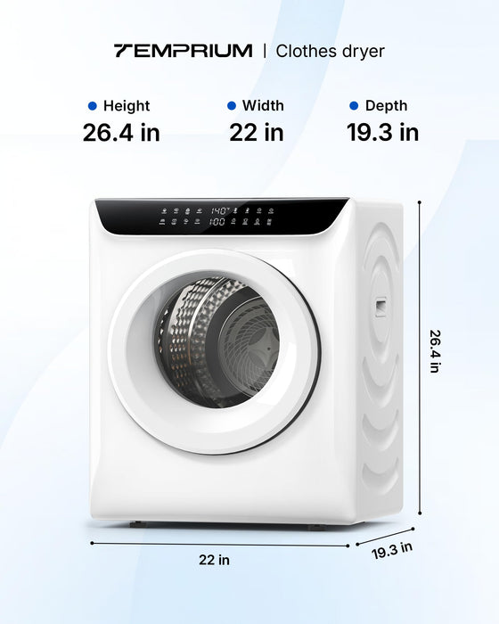 Temprium 3.5 Cu.Ft Portable Dryer for Clothes, 8 Drying Programs, 1400W Clothes Dryer with LED Control Panel, 120V Dryer, Delay Timer, Anti-Crease, Portable Dryers for Laundry, Apartment, Dorms, Home