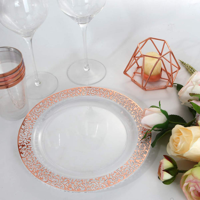 I00000 102 Pieces Rose Gold Plastic Lunch Plates, 9” Clear Disposable Dinner Plates with Rose Gold Lace Rim, Ideal for Big Parties or Wedding for Wedding & Party