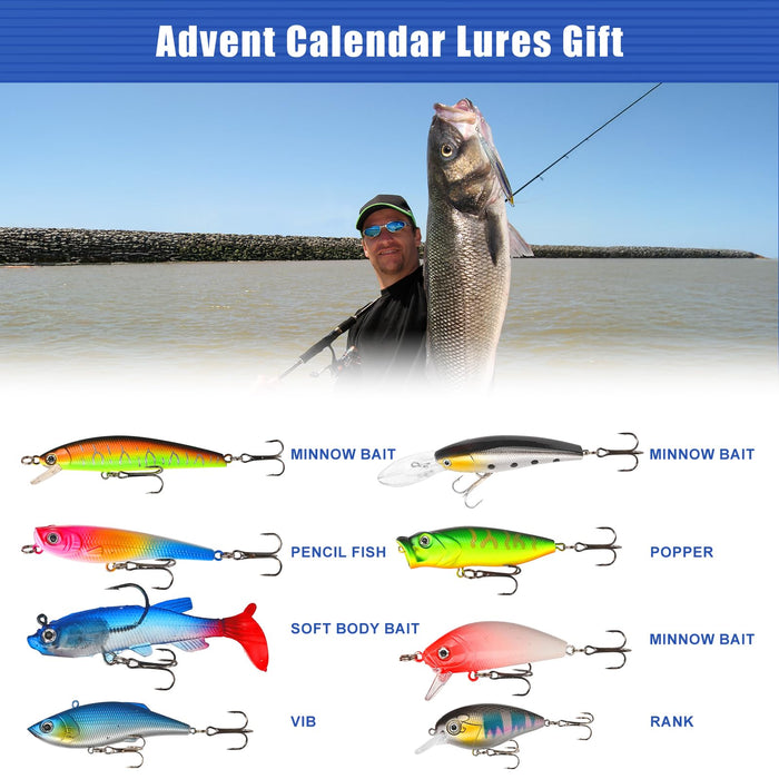 Fishing Advent Calendar 2024，24 Days Christmas Countdown Fish Tackle Set, Advent Calendar 2024 Fishing,Fishing Lure Advent Calendar 2024 For Adult Men Teen Boys