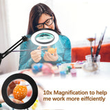 10X Lighted Magnifying Glass Lamp with 3 Color Modes, 72 LEDs and Real Glass Lens - For Close Work, Repair, Reading, Crafts