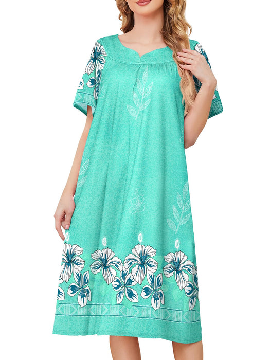 udforsk Mumu House Dresses for Women Moomoo Nightgowns Plus Size Elderly Short Sleeve Patio Dresses Muumuu Dresses for Women House Coats Grandma Nightgowns Old Lady Dress Green Flower XXXL