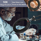 10X Magnifying Glass with Light, Krstlv Upgrade Button 5 Color Modes Stepless Dimmable 2-in-1 LED Lighted Desk Lamp & Clamp, Hands Free Magnifier with Light and Stand for Craft Hobby Repair Close Work