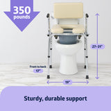 Medline Drop Arm Commode with Padded Seat and Backrest, Durable Toilet Chair for Adults and Seniors, Removable Pail, Splash Guard, Drop Down Arms for Easy Transfer, 350 lb. Weight Capacity, Tan