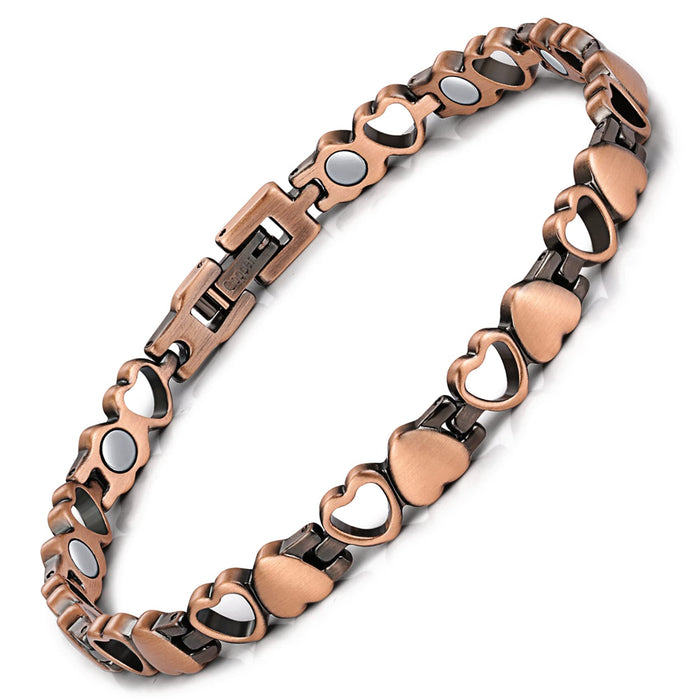 Feraco Copper Bracelet for Women 99.99% Solid Copper Magnetic Bracelets, Unique X Shape Links, Magnetic Field Therapy Jewelry Gifts (Heart Shape)