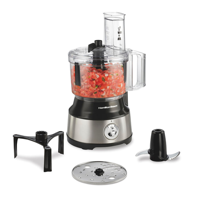 Hamilton Beach Food Processor & Vegetable Chopper for Slicing, Shredding, Mincing, and Puree, 10 Cups + Easy Clean Bowl Scraper, Black and Stainless Steel (70730)