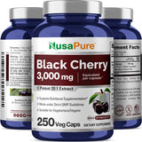 NusaPure Black Cherry Extract 3,000mg 250 Veggie Capsules Max Potency, Non-GMO, Bioperine