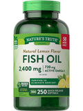 Nature's Truth Burpless Fish Oil 2400mg | 250 Softgels | 720 mg Omega 3 | Natural Lemon Flavor Pills | Non-GMO & Gluten Free Supplement