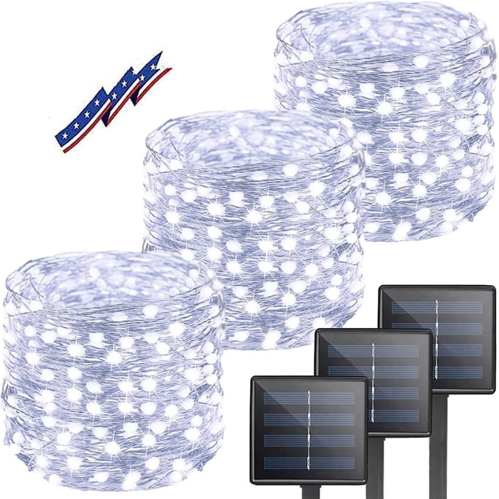 Solar Christmas String Lights Outside, 3 Pack Total 120FT 300 LED Solar Garden Twinkle Lights Outdoor, Waterproof with 8 Modes Solar Fairy Lights for Patio Party Wedding Christmas Decor (Cool White)