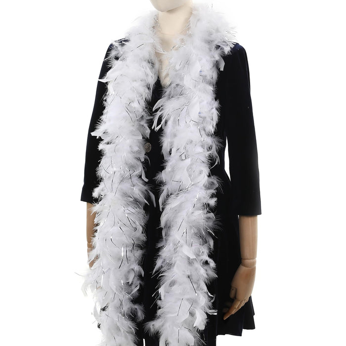 Larryhot White with Silver Tinsel Boas - 80g 2 Yards Feathers Boas for Party Bulk,Christmas,Wedding,Concert,Pet and Home Decoration(80g-WhiteSilverTinsel)