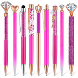 9 Pcs Ballpoint Pens Set Metal Crystal Diamond Pen Glitter Pen for Journaling Black Ink Pretty Cute Pens Fancy Pens Gifts for Women Girls Christmas Birthday School Office Desk (Fluorescent Pink)