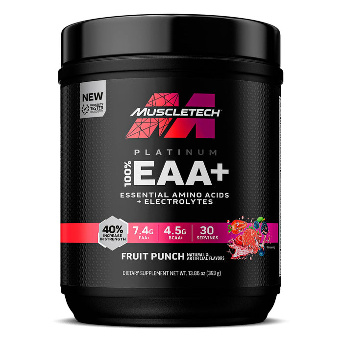 MuscleTech | Platinum 100% EAA+| Essential Amino Acids| Muscle Strength Builder for Men & Women | Workout Supplement | Fruit Punch | 13.8 oz | 30 Servings