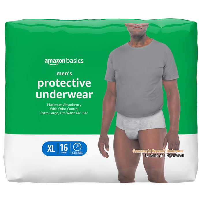 Amazon Basics Men's Protective Underwear, Maximum Absorbency, Extra Large, 16 Count, (1 Pack of 16)