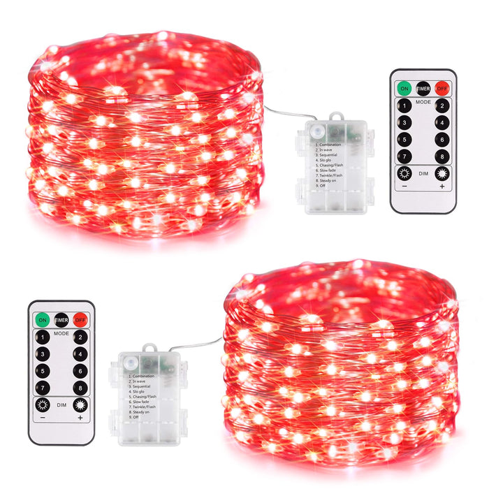 JMEXSUSS 2 Pack Red Fairy Lights Battery Operated. Total 200 LED 66ft Red Halloween Lights with Remote, 8 Modes Red String Lights for Bedroom Party Indoor Outdoor Christmas Halloween Decorations