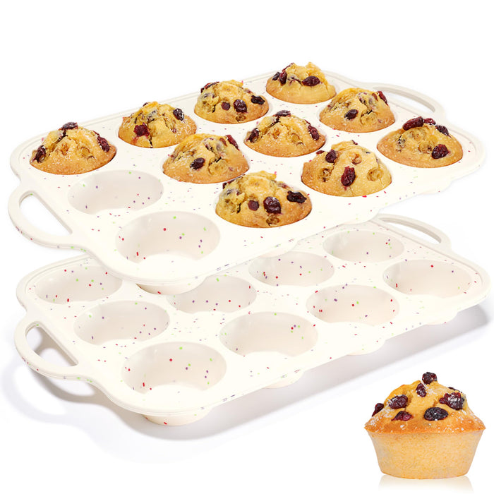 Silicone Muffin Pan, with Metal Reinforced Frame 2.8 Inch Regular Size Silicone Cupcake Pan Nonstick 12 Cups for Baking Homemade Muffins, Cupcakes, Egg Bites 2 Pack Dishwasher Safe BPA Free