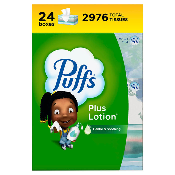 Puffs Plus Lotion Facial Tissues, 24 Family Boxes, 124 Tissues Per Box