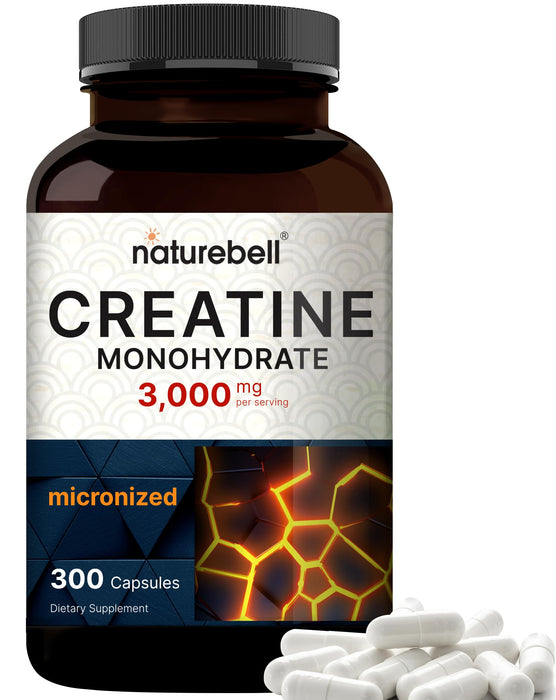 Creatine Monohydrate 3,000mg Per Serving, 300 Capsules – Micronized – Unflavored Creatine Pills – Support Pre Workout & Healthy Muscle – Easily Absorbed, Easy to Swallow (50 Servings)