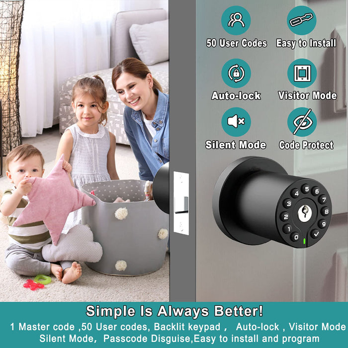 BOTHSTAR Keypad Door Knob with Key, Keyless Code Entry Lock, Auto Lock, 50 User Code, Easy to Install, for Home ,Office, Hotel, Bedroom, Garage, No Deadbolt